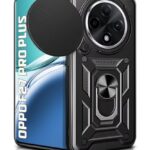 Tough Armor Bumper Mobile Back Case for Oppo F27 Pro Plus 5G | Sliding Camera Shield Cover | Shock Proof 360? Protection | Hybrid PC + TPU | Ring Holder with Kickstand ? Black