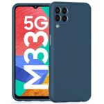 Slim Ultra Soft Rubberised Back Cover for Samsung Galaxy M33 5G | Inner Velvet Fabric Lining | Matte Silicone Flexible Camera Protection Back Case  Blue