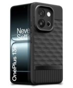 kelpuj Back Cover for 1+ OnePlus 13s 5G with Hexa Cube Design | Ultra Slim Soft Rubberised Case | Inner Velvet Fabric | Matte Silicone Flexible Mobile Case | Camera Protection - Black - Image 3