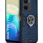 Shock Proof Back Case Mobile Cover for Vivo Y16 | Y56 | T2X | Back Cover Case (Tough Armor | Hybrid PC + TPU | Ring Holder & in-Built Kickstand | Blue)
