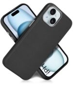 Back Cover for iPhone 15 | Shockproof Tough Leather Texture Hard Mobile Case | Ultra Slim Non-Slip Grip | Inner Velvet Fabric | Metal Camera Ring ? Black - Image 3