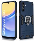 Shock Proof Back Case Mobile Cover for Samsung Galaxy A15 5G | Back Cover Case (Tough Armor | Hybrid PC + TPU | Ring Holder & in-Built Kickstand | Blue) - Image 5