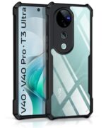 Shock Proof Clear Protective Back Case for Vivo V40 | V40 Pro 5G | T3 Ultra 5G - AirEDGE Technology | 360 Degree Camera Protection | Transparent Hybrid Back Case Mobile Cover - Black