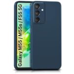 Back Cover for Samsung Galaxy M55 5G | M55s 5G | F55 5G | Ultra Slim Soft Rubberised Case | Inner Velvet Fabric Lining | Matte Silicone Flexible Mobile Case | Camera Protection - Blue