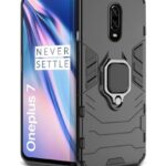Shock Proof Back Case Mobile Cover for Oneplus 7 | 6T (Armor | Hybrid PC + TPU | Full Protection with Ring Holder Kickstand | Carbon Black)