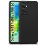 Back Cover for Samsung Galaxy M55 5G | M55s 5G | F55 5G | Ultra Slim Soft Rubberised Case | Inner Velvet Fabric Lining | Matte Silicone Flexible Mobile Case | Camera Protection - Black