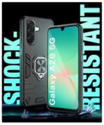 Shock Proof Back Case Mobile Cover for Samsung Galaxy A26 5G | Back Cover Case (Tough Armor | Hybrid PC + TPU | Ring Holder & in-Built Kickstand | Black) - Image 5
