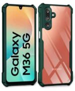 Shock Proof Clear Protective Back Case for Samsung Galaxy M36 5G | Samsung Galaxy F36 5G | 360 Degree Camera Protection | Transparent Hybrid Back Case Mobile Cover - Green - Image 3
