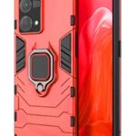 Shock Proof Back Case Mobile Cover for Oppo F21 Pro 4G | Back Cover Case (Tough Armor | Hybrid PC + TPU | Ring Holder & in-Built Kickstand | Red)