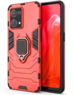 Shock Proof Back Case Mobile Cover for Oppo F21 Pro 4G | Back Cover Case (Tough Armor | Hybrid PC + TPU | Ring Holder & in-Built Kickstand | Red)