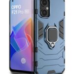 Shock Proof Back Case Mobile Cover for Oppo F21 Pro 5G | Back Cover Case (Tough Armor | Hybrid PC + TPU | Ring Holder & in-Built Kickstand | Blue)