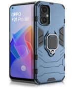 Shock Proof Back Case Mobile Cover for Oppo F21 Pro 5G | Back Cover Case (Tough Armor | Hybrid PC + TPU | Ring Holder & in-Built Kickstand | Blue)