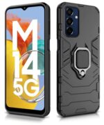 Shock Proof Back Case Mobile Cover for Samsung Galaxy M14 5G | Back Cover Case (Tough Armor | Hybrid PC + TPU | Ring Holder & in-Built Kickstand | Black) - Image 5