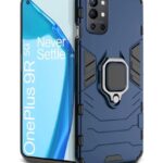 Shock Proof Back Case Mobile Cover for 1+ OnePlus 9R | 8T | Back Cover Case (Tough Armor | Hybrid PC + TPU | Ring Holder & in-Built Kickstand | Blue)