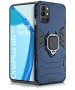 Shock Proof Back Case Mobile Cover for 1+ OnePlus 9R | 8T | Back Cover Case (Tough Armor | Hybrid PC + TPU | Ring Holder & in-Built Kickstand | Blue)