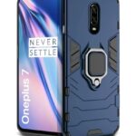 kelpuj Shock Proof Back Case Mobile Cover for Oneplus 7 | 6T (Armor | Hybrid PC + TPU | Full Protection with Ring Holder Kickstand | Blue