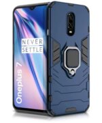 kelpuj Shock Proof Back Case Mobile Cover for Oneplus 7 | 6T (Armor | Hybrid PC + TPU | Full Protection with Ring Holder Kickstand | Blue