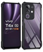 TPU+PC Shock Proof Clear Protective Back Case for Vivo T4X 5G | IQOO Z10X 5G - Airedge Technology | 360 Degree Camera Protection | Transparent Hybrid Back Case Mobile Cover - Black - Image 3