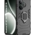 Shock Proof Back Case Mobile Cover for Realme GT 6T 5G | Realme GT 6 | Back Cover Case (Tough Armor | Hybrid PC + TPU | Ring Holder & in-Built Kickstand | Black)