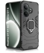 Shock Proof Back Case Mobile Cover for Realme GT 6T 5G | Realme GT 6 | Back Cover Case (Tough Armor | Hybrid PC + TPU | Ring Holder & in-Built Kickstand | Black)