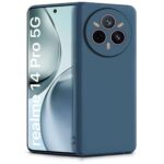 Back Cover for Realme 14 Pro 5G | Ultra Slim Soft Rubberised Case | Inner Velvet Fabric Lining | Matte Silicone Flexible Mobile Case | Camera Protection - Blue