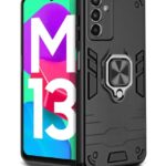Shockproof Back Case Mobile Cover for Samsung Galaxy M13 4G | F13 4G | Bumper Back Cover (Tough Armor | Hybrid PC + TPU | Full Protection with Ring Holder & in-Built Kickstand | Black)