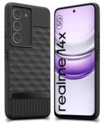 kelpuj Back Cover for Realme 14x 5G | Realme Narzo 80x | P3x with Hexa Cube Design | Ultra Slim Soft Case | Velvet Fabric | Matte Silicone Flexible Mobile Case | Camera Protection - Black