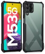 Shock Proof Crystal Clear Back Case Mobile Cover for Samsung Galaxy M53 5G | Camera Protection | Hybrid PC + TPU | Protective Design | Earthy Black - Image 3