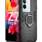 Shock Proof Back Case Mobile Cover for iQOO Z7 Pro | Vivo T2 Pro 5G | Back Cover Case (Tough Armor | Hybrid PC + TPU | Ring Holder & in-Built Kickstand | Black)