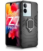 Shock Proof Back Case Mobile Cover for iQOO Z7 Pro | Vivo T2 Pro 5G | Back Cover Case (Tough Armor | Hybrid PC + TPU | Ring Holder & in-Built Kickstand | Black)