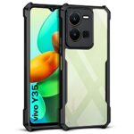 Shock Proof Clear Protective Back Case for Vivo Y35 - AirEDGE Technology | 360 Degree Camera Protection | Transparent Hybrid Back Case Mobile Cover - Black