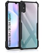 Shock Proof Clear Back Case Mobile Cover for Redmi 9A | 9i | 9A Sport (Hard | Hybrid PC + TPU | Full Armour Device & Camera Protection | Black)