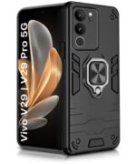 Shock Proof Back Case Mobile Cover for Vivo V29 | V29 Pro 5G | Back Cover Case (Tough Armor | Hybrid PC + TPU | Ring Holder & in-Built Kickstand | Black)