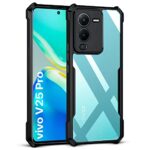 Shock Proof Clear Protective Back Case for Vivo V25 Pro 5G - AirEDGE Technology | 360 Degree Camera Protection | Transparent Hybrid Back Case Mobile Cover - Black