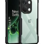 kelpuj Shock Proof Clear Protective Back Case for 1+ OnePlus Nord 3 5G - AirEDGE Technology | 360 Degree Camera Protection | Transparent Hybrid Back Case Mobile Cover - Black