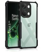 kelpuj Shock Proof Clear Protective Back Case for 1+ OnePlus Nord 3 5G - AirEDGE Technology | 360 Degree Camera Protection | Transparent Hybrid Back Case Mobile Cover - Black