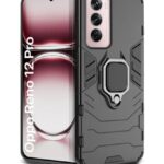 Shock Proof Back Case Mobile Cover for Oppo Reno 12 Pro 5G (Tough Armor | Hybrid PC + TPU | Full Protection with Ring Holder & in-Built Kickstand | Black)