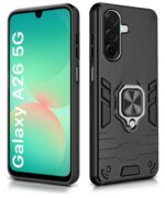 Shock Proof Back Case Mobile Cover for Samsung Galaxy A26 5G | Back Cover Case (Tough Armor | Hybrid PC + TPU | Ring Holder & in-Built Kickstand | Black) - Image 3