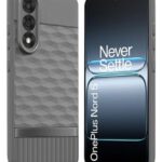 kelpuj Back Cover for 1+ OnePlus Nord 5 with Hexa Cube Design | Ultra Slim Soft Rubberised Case | Inner Velvet Fabric | Matte Silicone Flexible Mobile Case | Camera Protection - Grey