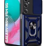 Tough Armor Bumper Mobile Back Case for Samsung Galaxy M54 | F54 5G | Sliding Camera Shield Cover | Shock Proof 360? Protection | Hybrid PC + TPU | Ring Holder with Kickstand ? Blue
