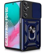 Tough Armor Bumper Mobile Back Case for Samsung Galaxy M54 | F54 5G | Sliding Camera Shield Cover | Shock Proof 360? Protection | Hybrid PC + TPU | Ring Holder with Kickstand ? Blue