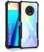 Shock Proof Clear Back Case Mobile Cover for Infinix Note 7 (Hard | Hybrid PC + TPU | Full Armour Device & Camera Protection | Black)