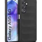 kelpuj Ultimate Silicon Back Cover Case for Samsung Galaxy A55 5G | Galaxy A35 5G | Drop Protection Shockproof Bumper | Anti-Slip Grip | Scratch Proof Micro-Fibre Cloth Inside (Pitch Black)