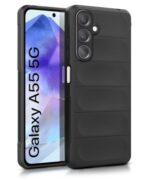kelpuj Ultimate Silicon Back Cover Case for Samsung Galaxy A55 5G | Galaxy A35 5G | Drop Protection Shockproof Bumper | Anti-Slip Grip | Scratch Proof Micro-Fibre Cloth Inside (Pitch Black)