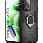 Shock Proof Back Case Mobile Cover for Xiaomi Redmi Note 12 5G | Poco X5 5G | Back Cover Case (Tough Armor | Hybrid PC + TPU | Ring Holder & in-Built Kickstand | Black)