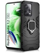 Shock Proof Back Case Mobile Cover for Xiaomi Redmi Note 12 5G | Poco X5 5G | Back Cover Case (Tough Armor | Hybrid PC + TPU | Ring Holder & in-Built Kickstand | Black)