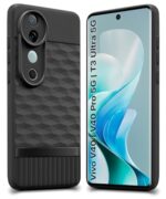 Back Cover for Vivo V40 | V40 Pro 5G | T3 Ultra 5G with Hexa Cube Design | Ultra Slim Soft Case | Inner Velvet Fabric | Matte Silicone Flexible Mobile Case | Camera Protection - Black