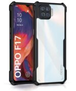Shock Proof Clear Back Case Mobile Cover for Oppo F17 (Hard | Hybrid PC + TPU | Full Armour Device & Camera Protection | Black)