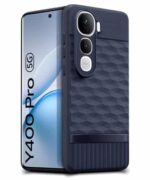Back Cover for Vivo Y400 Pro 5G with Hexa Cube Design | Ultra Slim Soft Rubberised Case | Inner Velvet Fabric | Matte Silicone Flexible Mobile Case | Camera Protection - Blue - Image 3