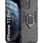 Shock Proof Back Case Mobile Cover Compatible with Apple iPhone 11 Pro (5.8-inch) (Armor | Hybrid PC + TPU | Full Protection with Ring Holder Kickstand | Carbon Black)
